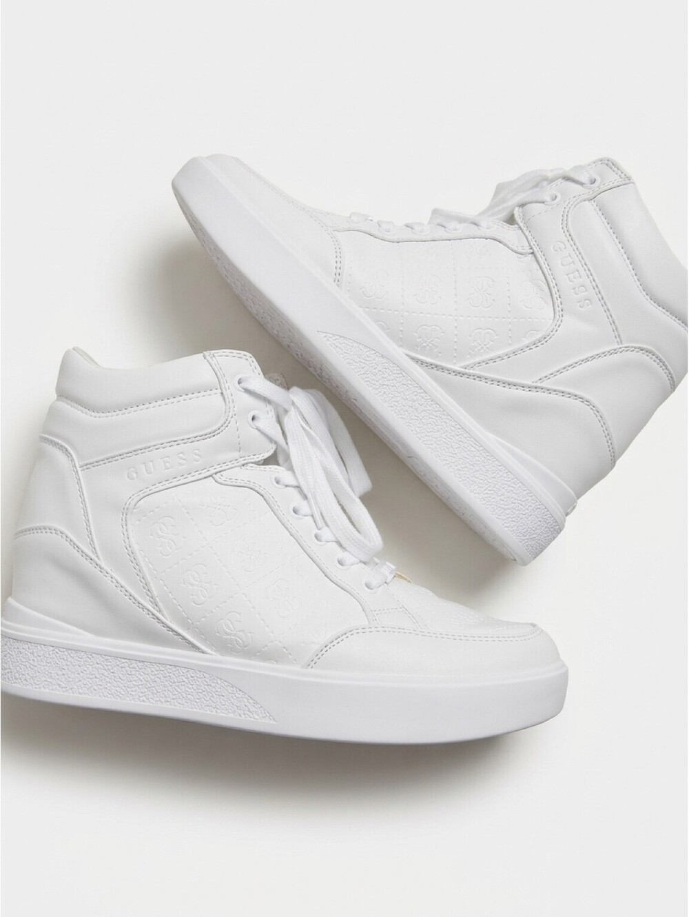 Guess White Wedge High-Top Sneakers with Side Zipper